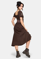 Faela Fairy Embroidered Milkmaid Ruched Midi Dress EU 34