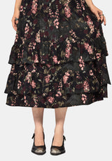 Noctua Midnight Owl Foxglove Printed Tiered Maxi Dress