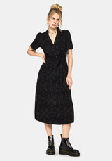 Cameo Floral Printed Tie Belt Midi Shirt Dress