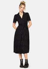 Cameo Floral Printed Tie Belt Midi Shirt Dress