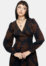 Ruin Fern Printed V-Neck Mini Dress - Brown