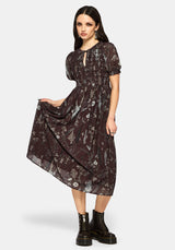 Dusha Garden Print Chiffon Shirred Button Down Midi Dress
