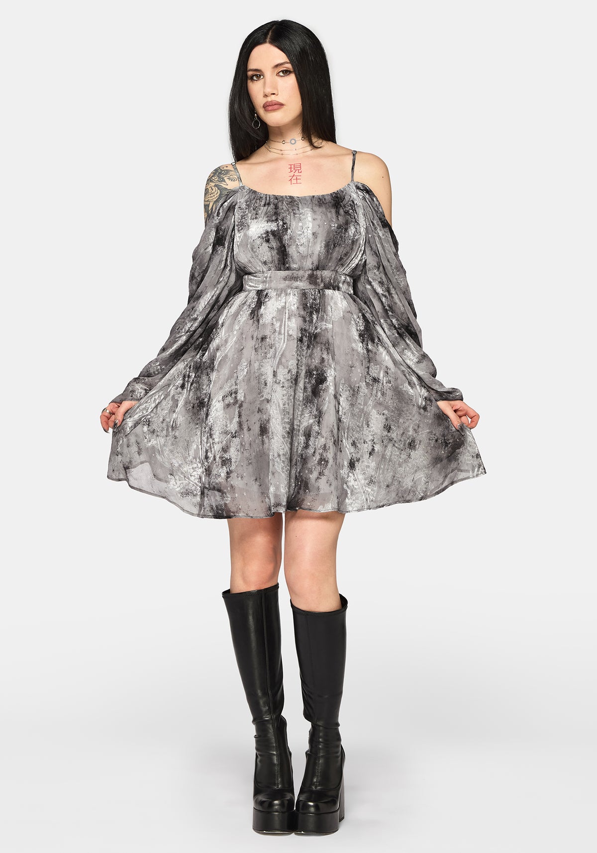 gothic holiday dress Holiday Ball, Elegant Gothic Lolita Fashion Off-the-Shoulder Chic Jacquard Sleeveless Hi-Lo One-Piece & Neck Belt & Lace Wristlets 4Pcs Dress Set*