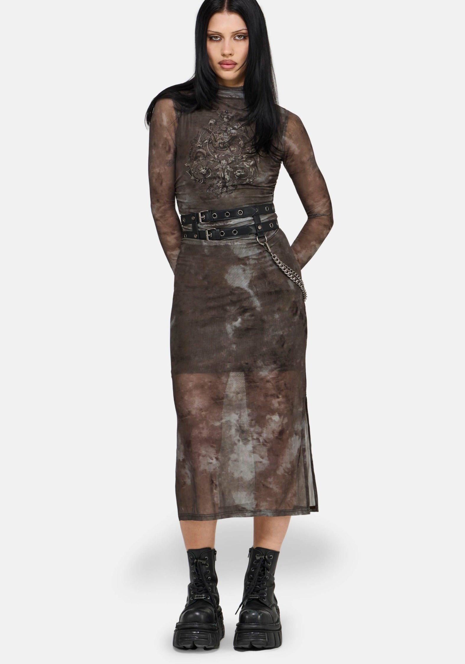 Eros Realm Graphic Mesh Midi Dress