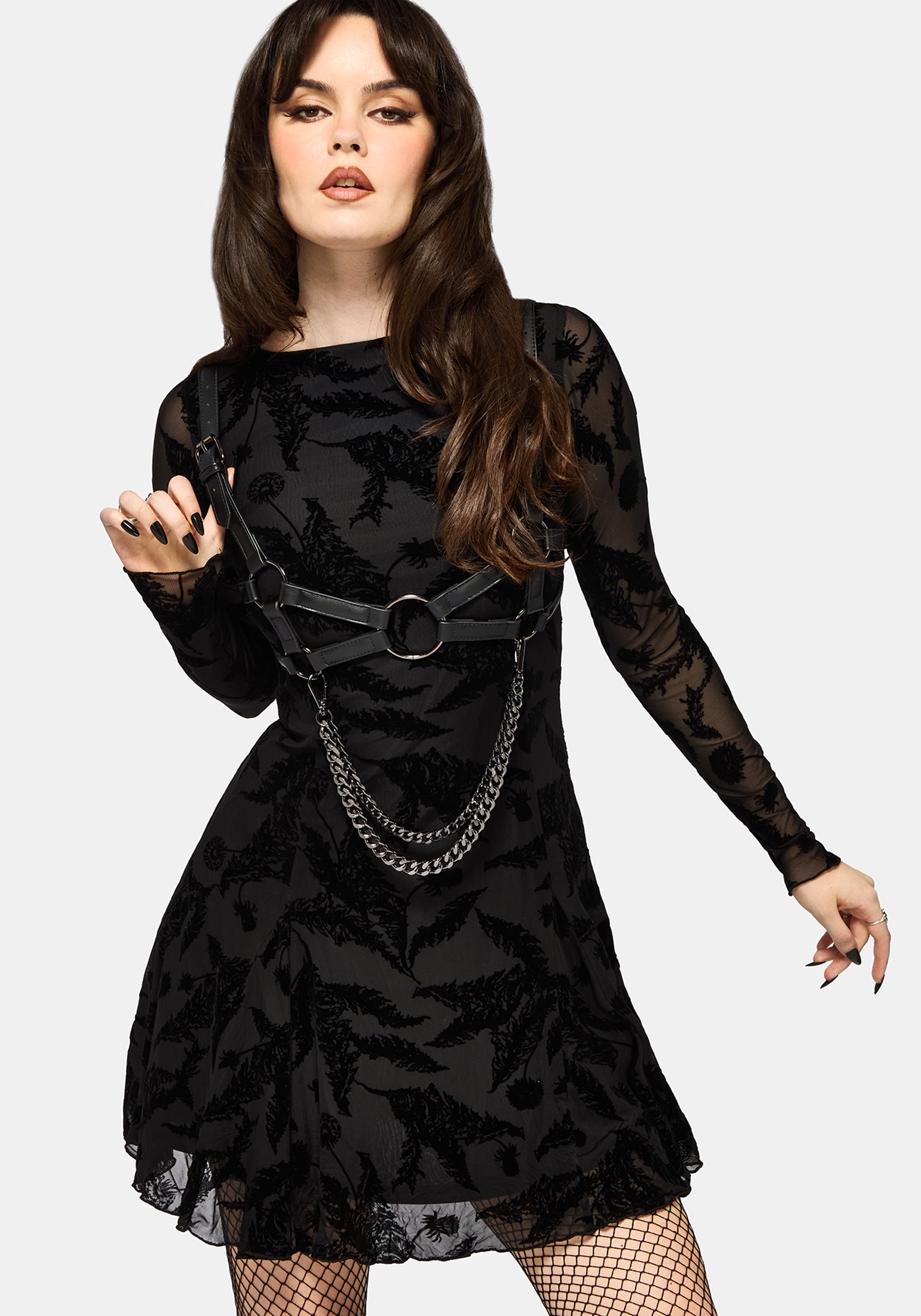 Cimora Dandelion Flocked Mesh Mini Dress