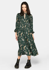 Renard Print Smocked Keyhole Midi Dress