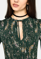 Renard Print Smocked Keyhole Midi Dress