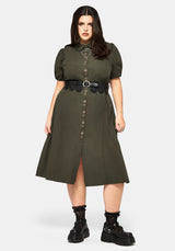 Odile Embroidered Button Down Tie Waist Midaxi Dress
