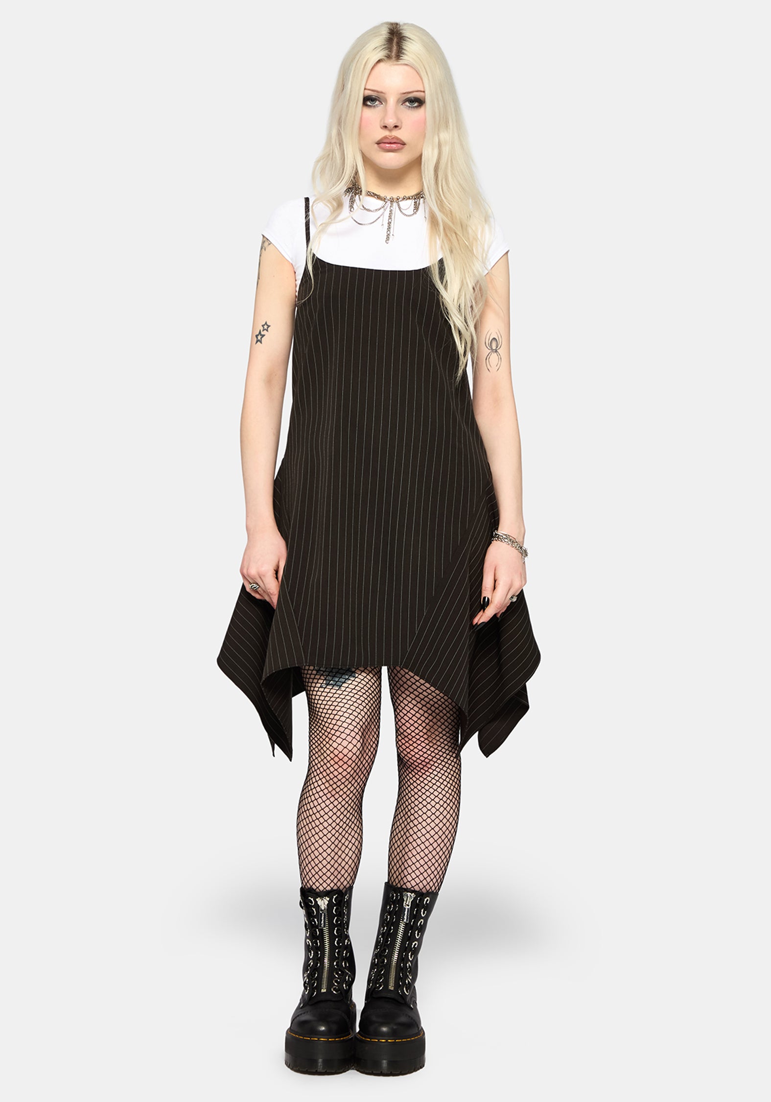 Alecto Pinstripe Handkerchief Hem Mini Dress EU 34