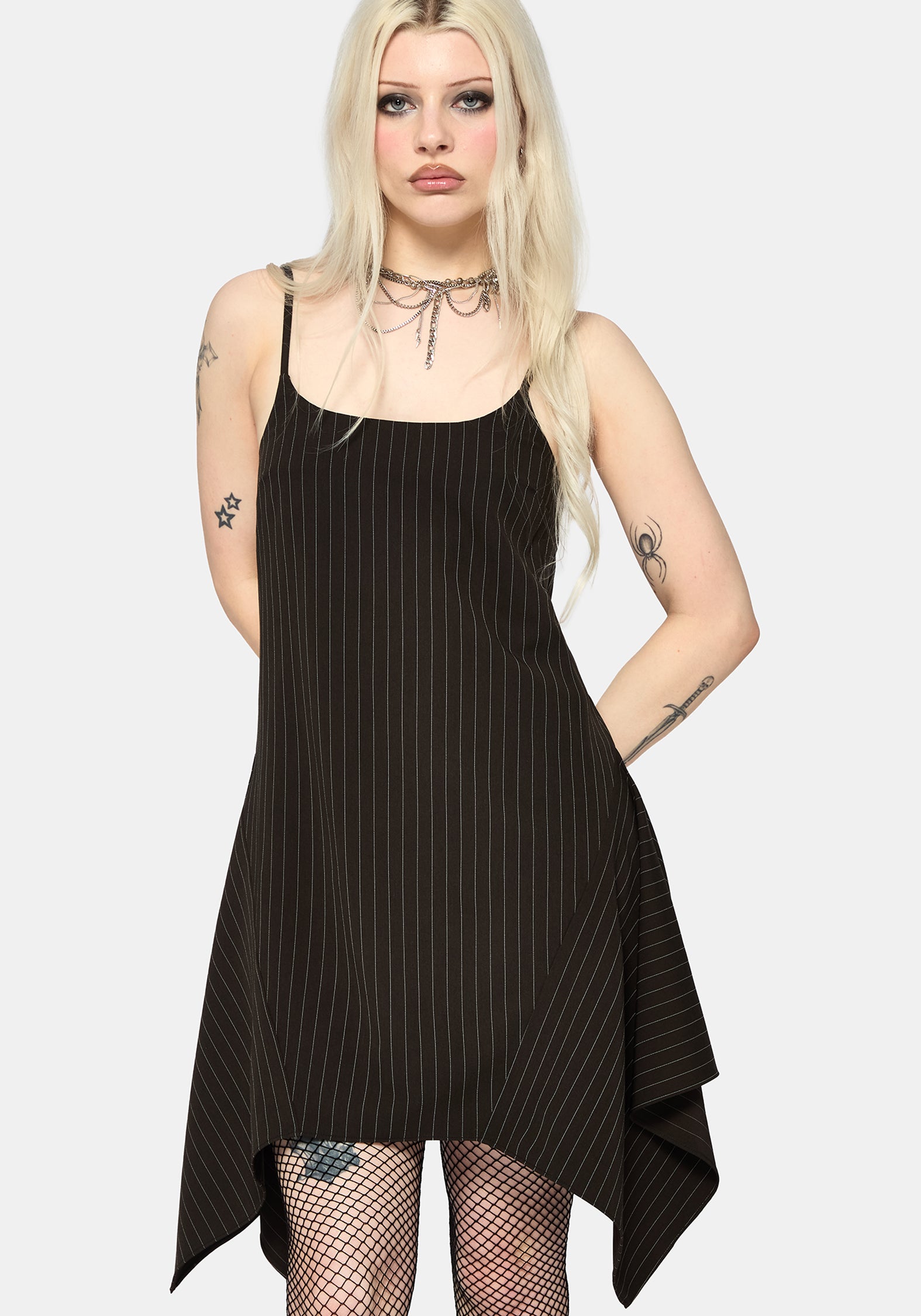 Alecto Pinstripe Handkerchief Hem Mini Dress EU 34