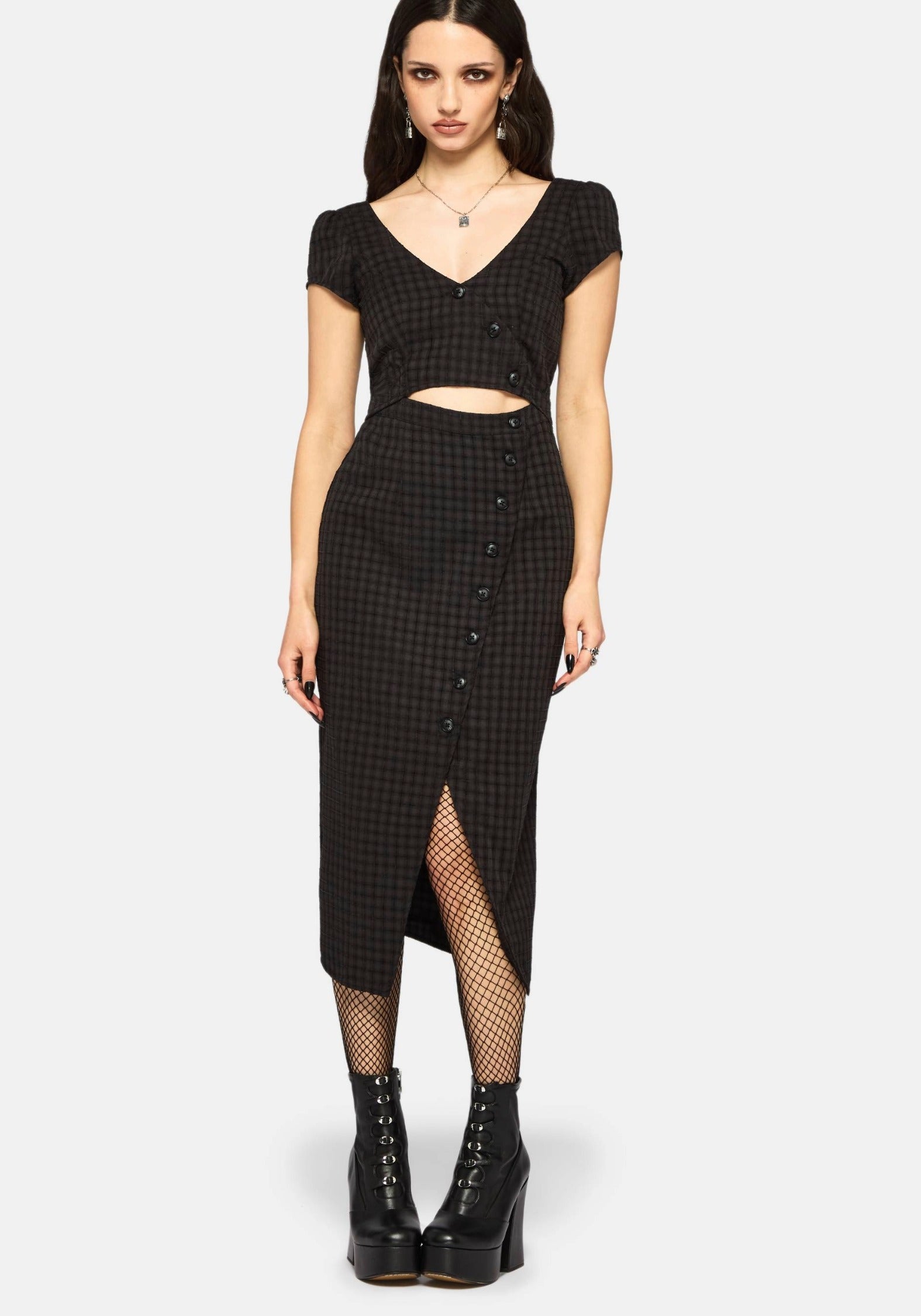 Check Cut Sort Ziggy Check Cut Out Midaxi Dress – Disturbia
