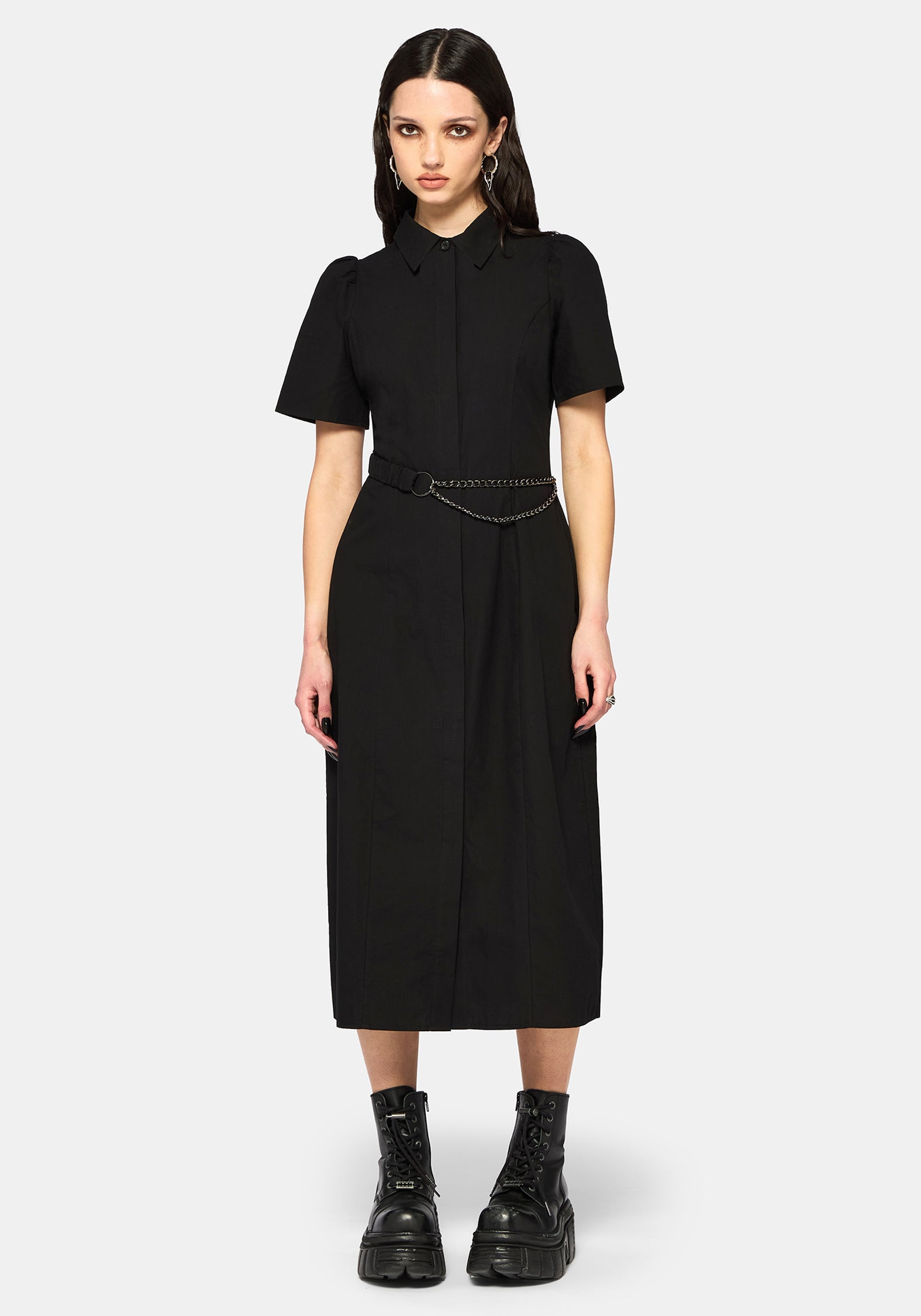 Phonoi Chain Belted Button Up Midaxi Dress