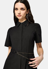Phonoi Chain Belted Button Up Midaxi Dress