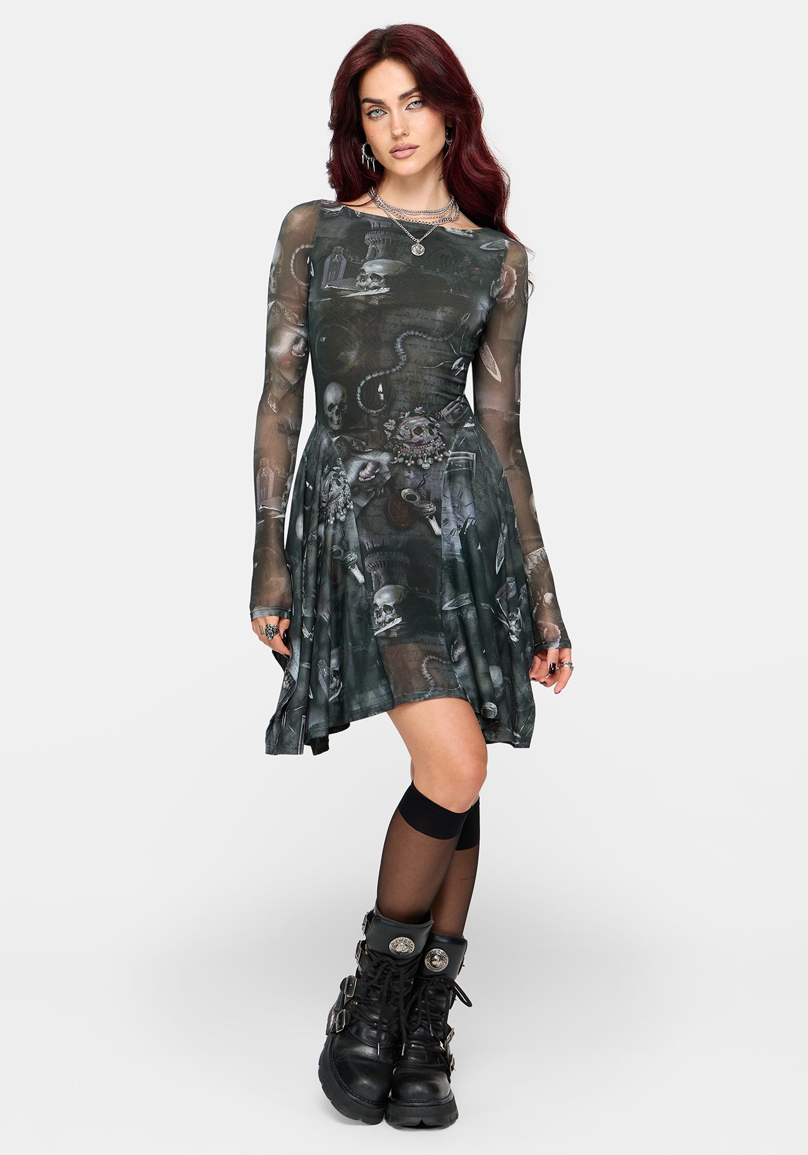 Nox Print Mesh Panelled Skirt Mini Dress
