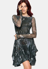 Nox Print Mesh Panelled Skirt Mini Dress