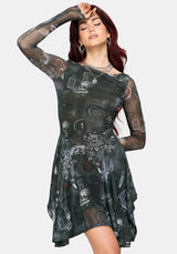 Nox Print Mesh Panelled Skirt Mini Dress