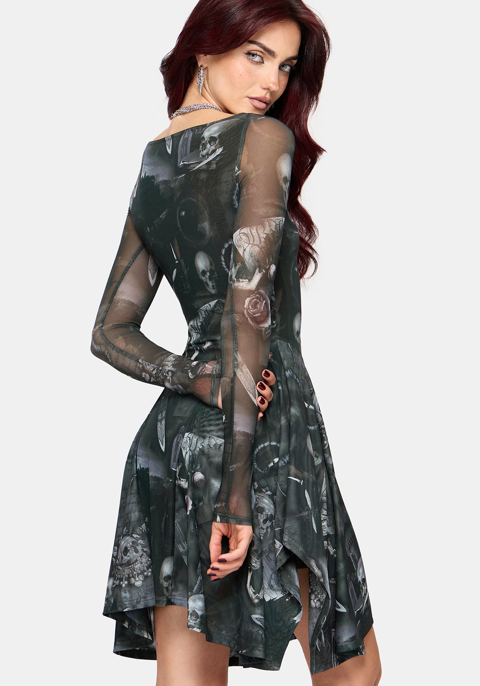 Nox Print Mesh Panelled Skirt Mini Dress