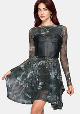 Nox Print Mesh Panelled Skirt Mini Dress