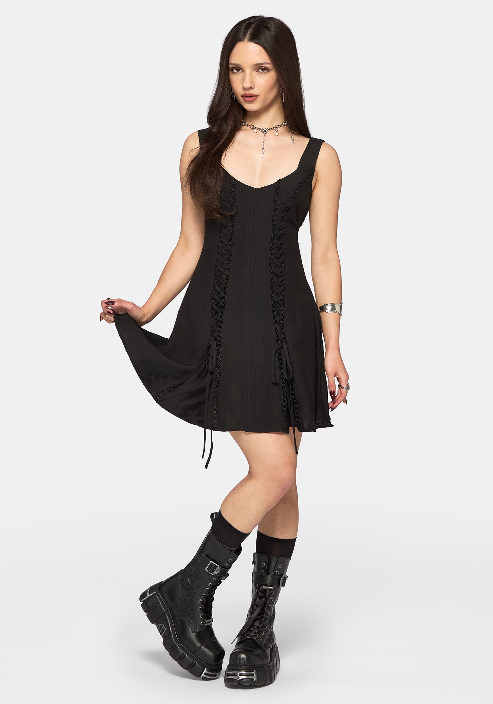 Tasmina Lace Up Front Mini Dress