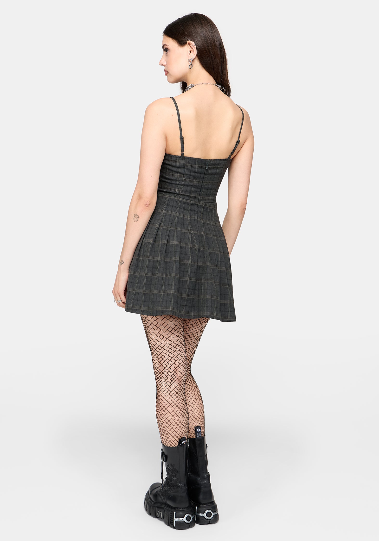 Caitriona Check Zip Front Pinafore Mini Dress