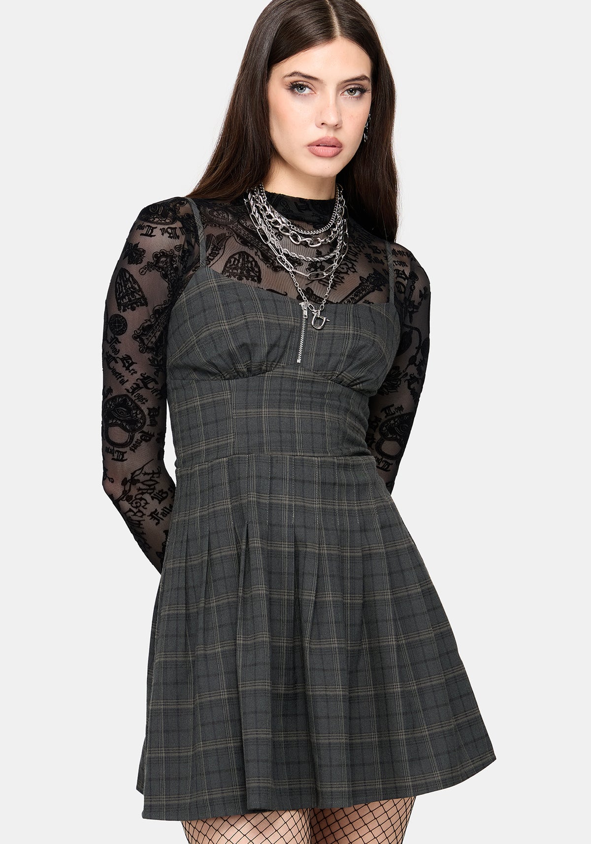 Caitriona Check Zip Front Pinafore Mini Dress
