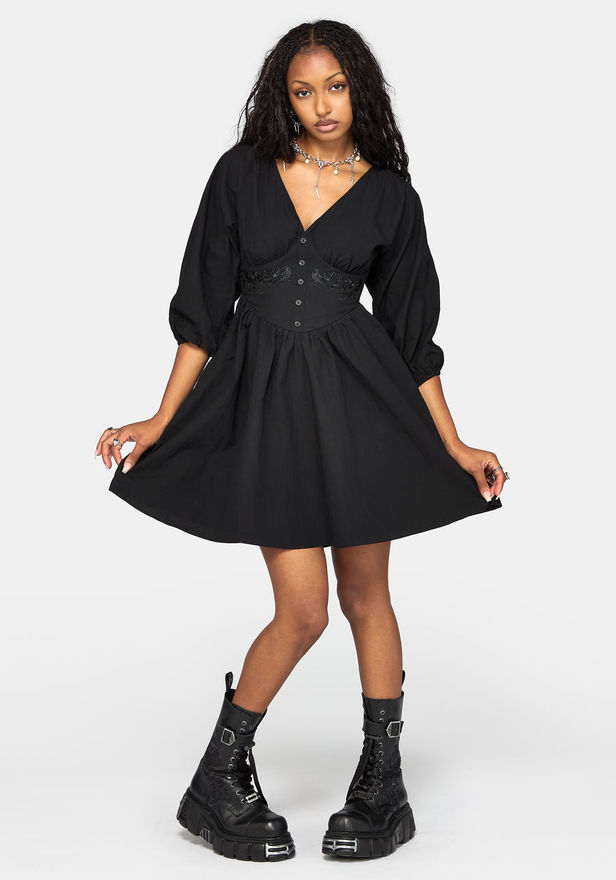 Sanct Embroidered Batwing Mini Dress