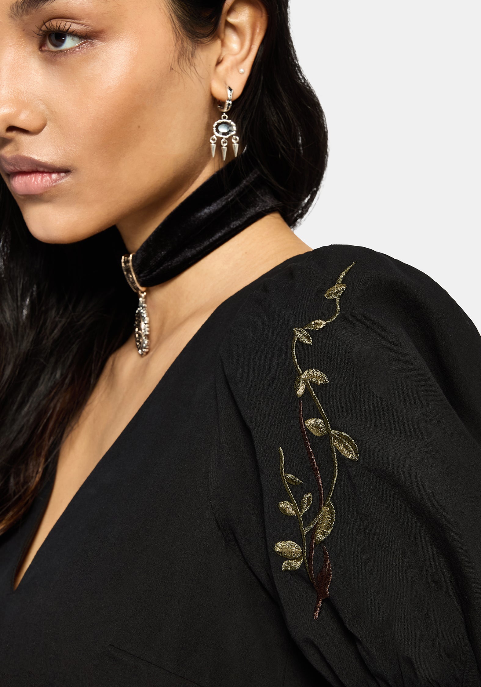 Orena Bat Embroidered Mini Dress