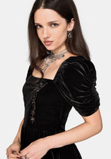 Rasque Embroidered Ruched Sleeve Velour Mini Dress