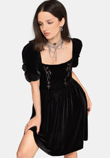 Rasque Embroidered Ruched Sleeve Velour Mini Dress