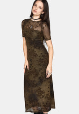 Zuri Flocked Ruched Bust Midi Dress