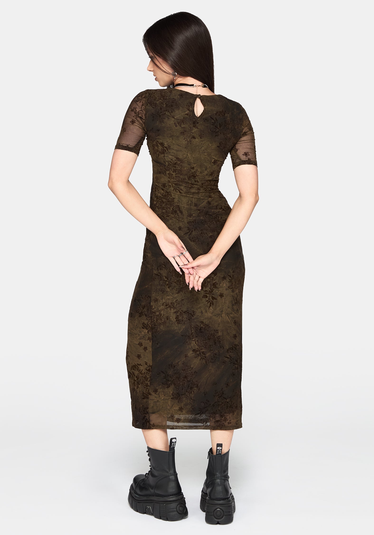 Zuri Flocked Ruched Bust Midi Dress