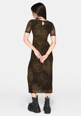 Zuri Flocked Ruched Bust Midi Dress