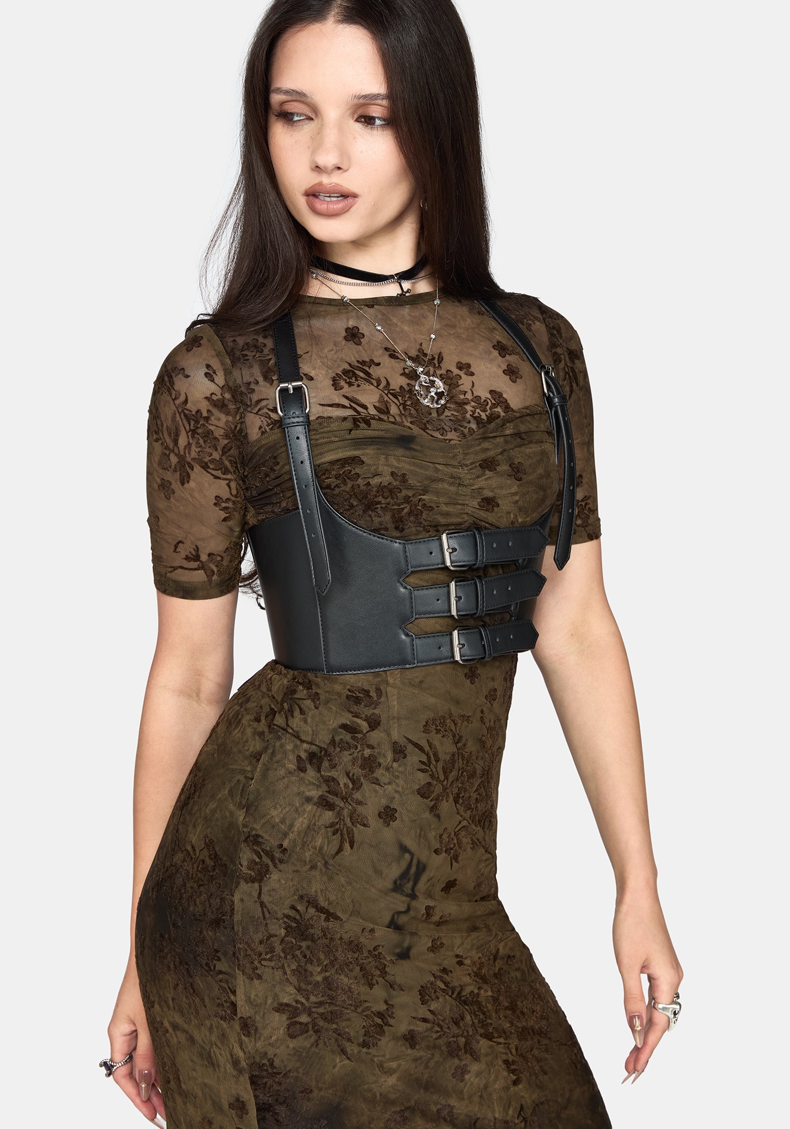 Zuri Flocked Ruched Bust Midi Dress