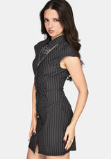 Dorothea Gathered Front Stripe Mini Dress