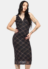 Sorrowelle Checked Mesh Midi Dress