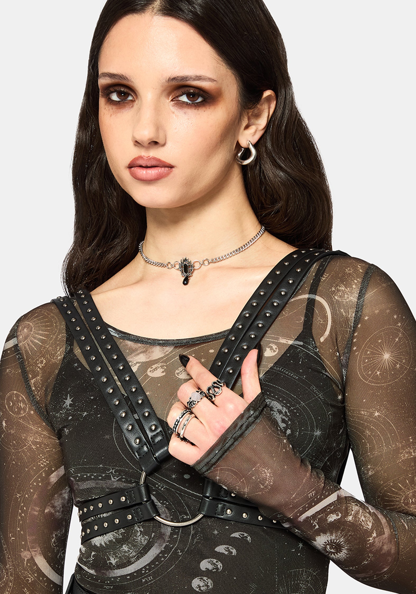 Elise Celestial Print Mesh Midaxi Dress