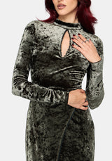 Nellie Green Velour Lace Trim Midi Dress EU 34