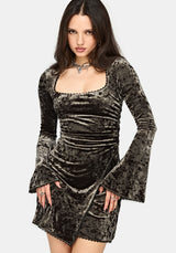 Nellie Green Velour Slash Neck Mini Dress