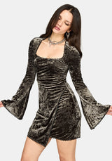Nellie Green Velour Slash Neck Mini Dress