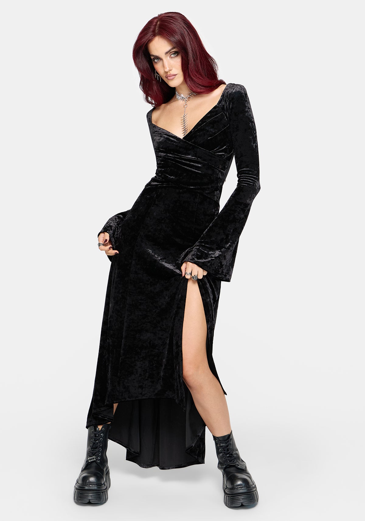 Joise Crushed Velour Wrap Front Midaxi Dress