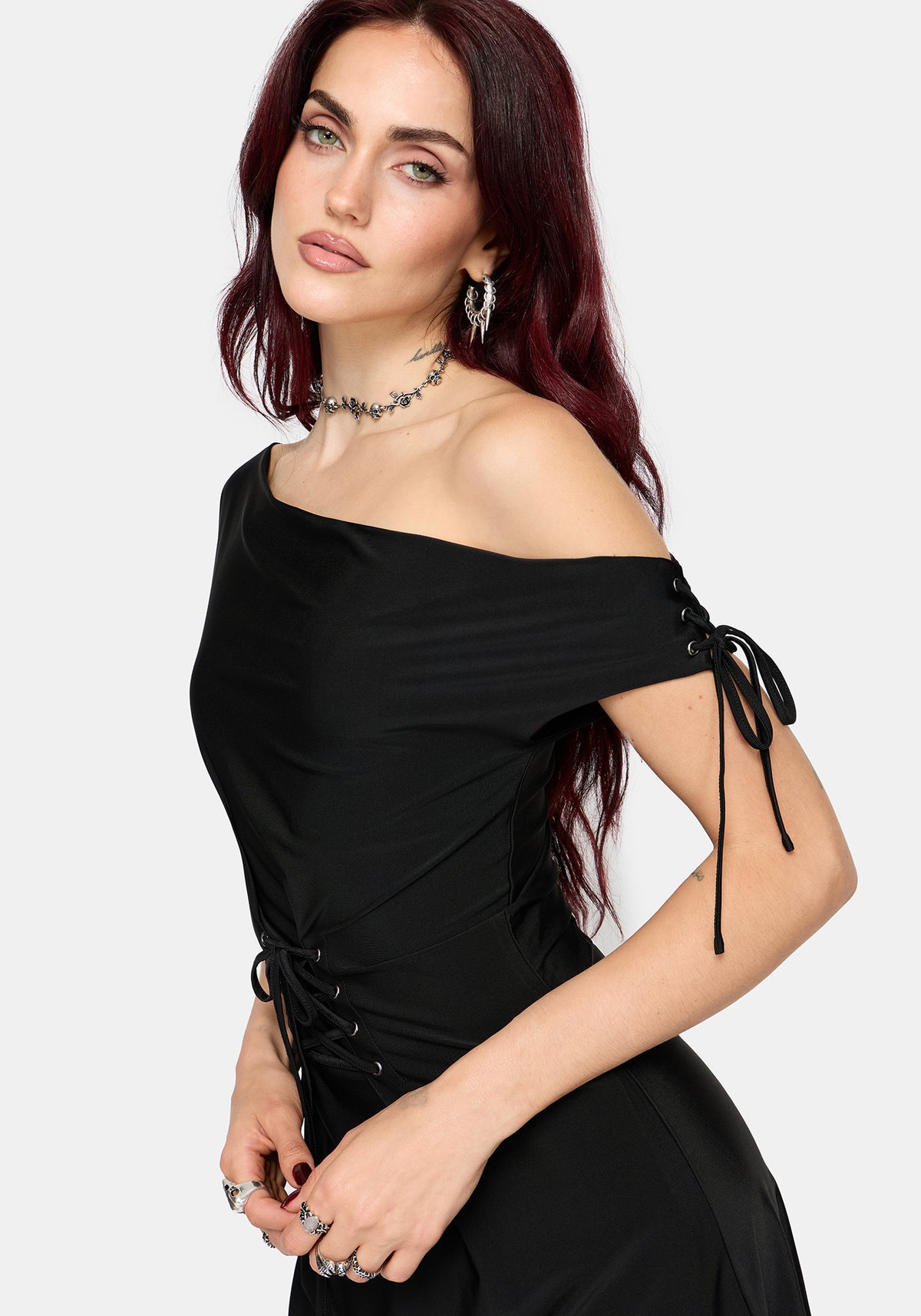 Noctavia Cowl Neck Lace up Mini Dress