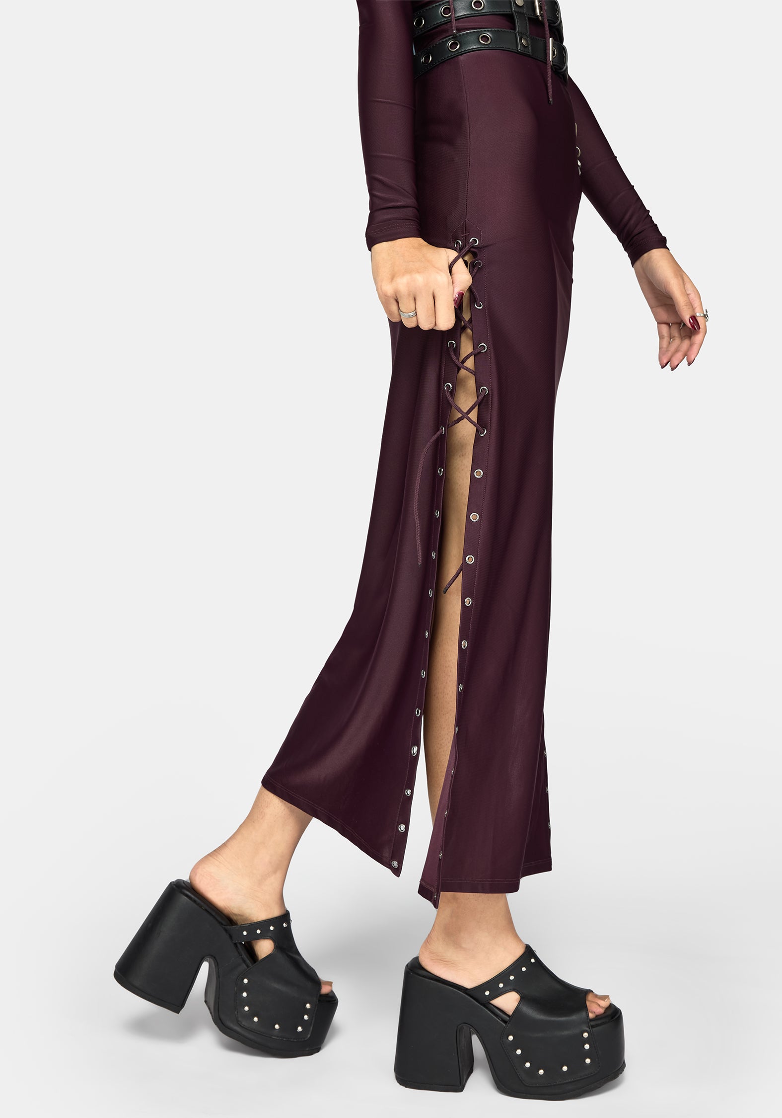 Delphine Asymmetric Lace-Up Shoulder Midaxi Dress
