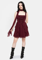 Siren Chiffon Picot Trim Mini Dress With Scarf (Two-Piece) EU 34