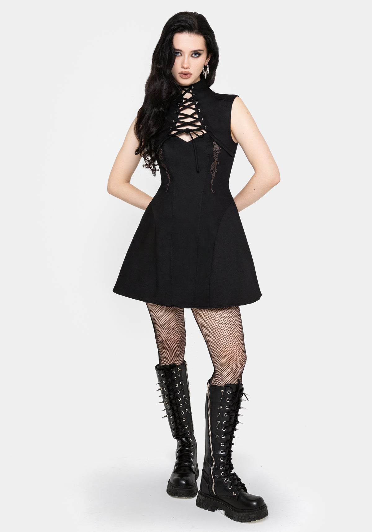 Vixelle Lace Up Front Cutout Mini Dress EU 34