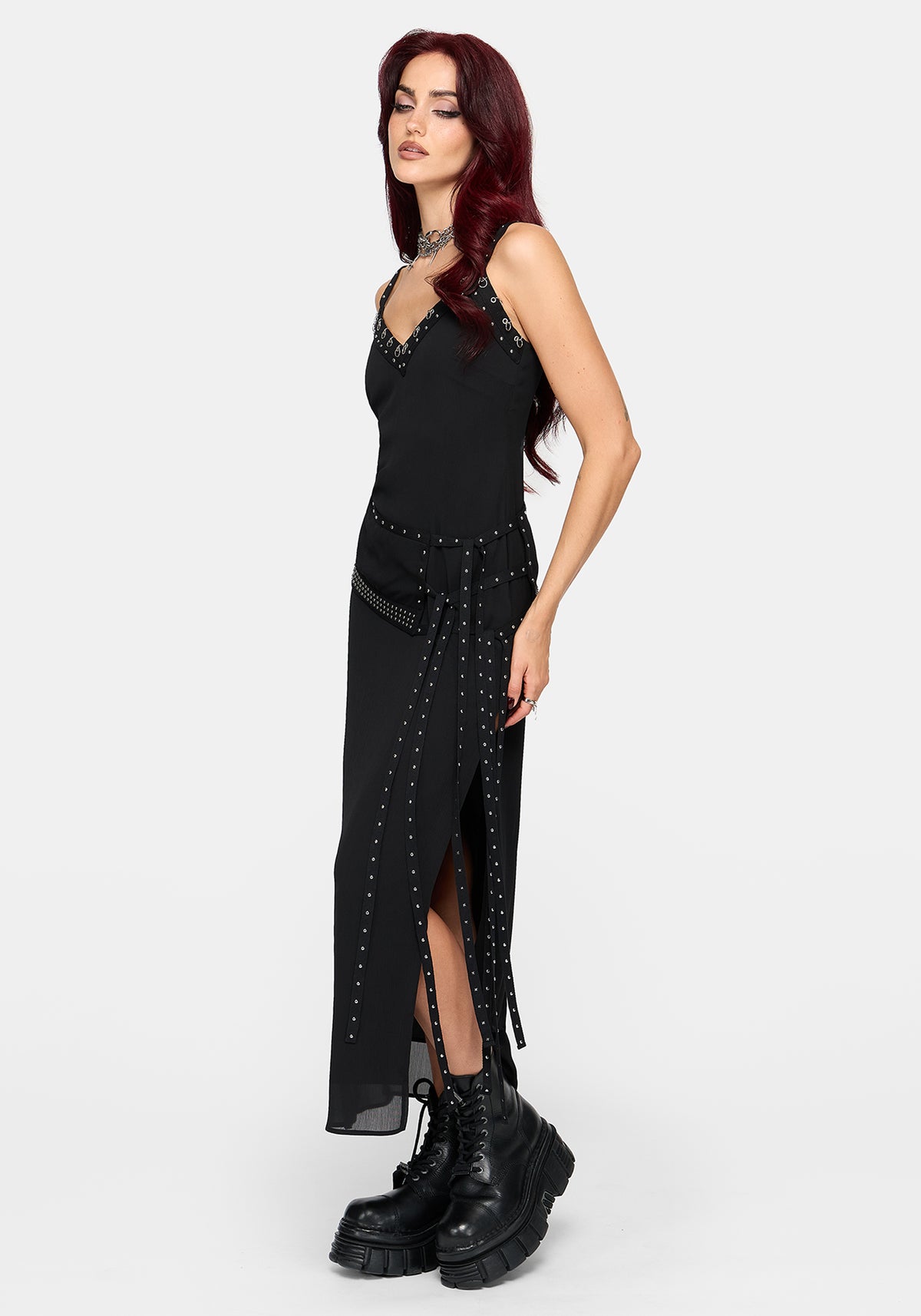 Emara Eyelet Piercing Belted Maxi Dress (Two-Piece Set) EU 34