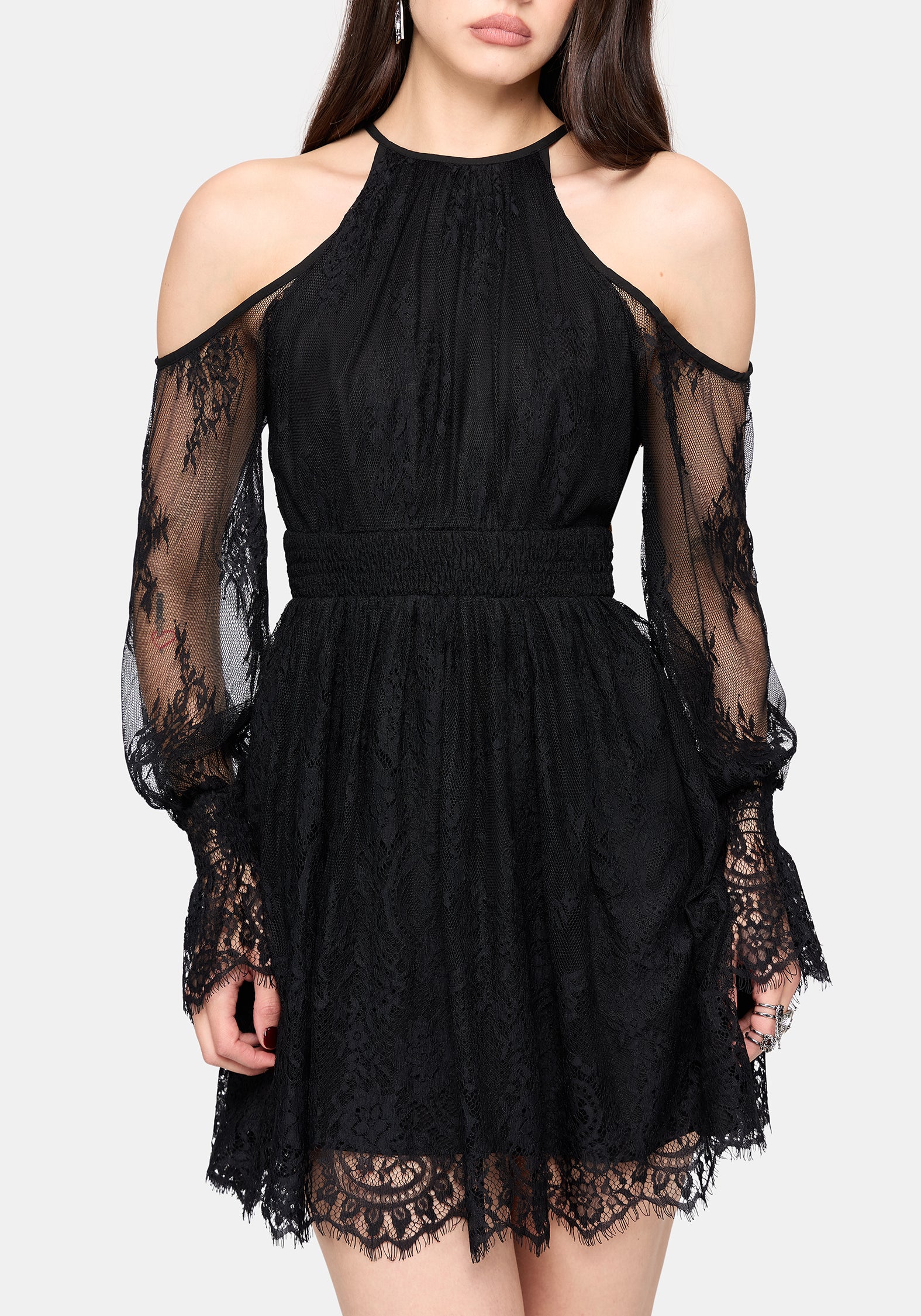 Amelie Lace Cold Shoulder Mini Dress