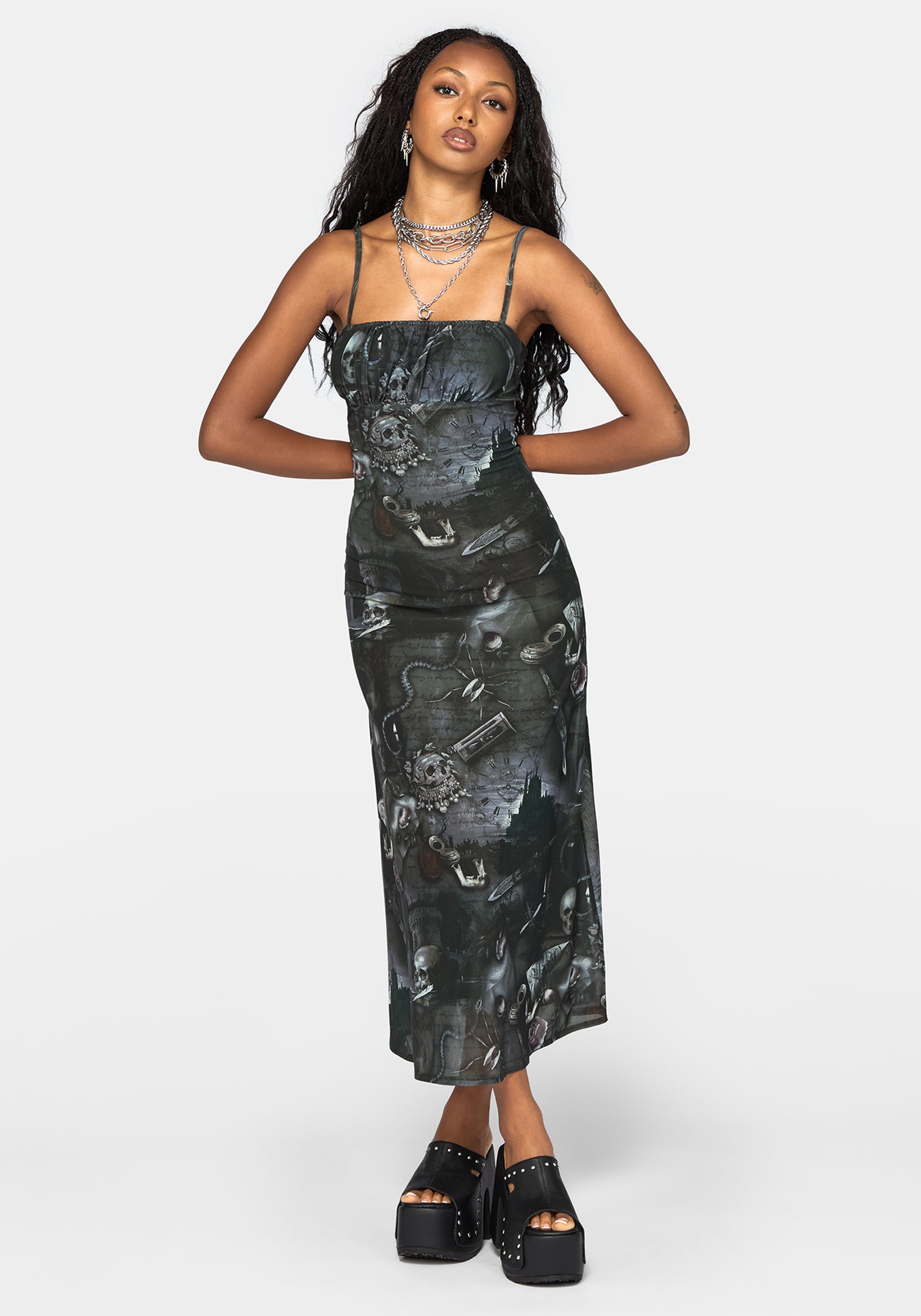 Nox Print Mesh Ruched Bust Cami Dress