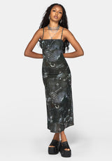 Nox Print Mesh Ruched Bust Cami Dress