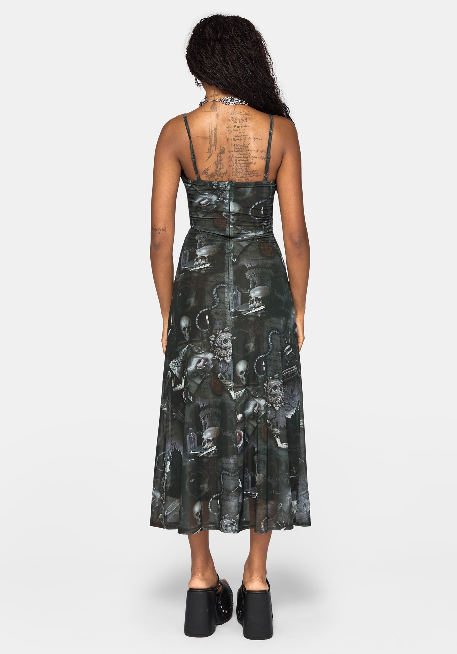 Nox Print Mesh Ruched Bust Cami Dress
