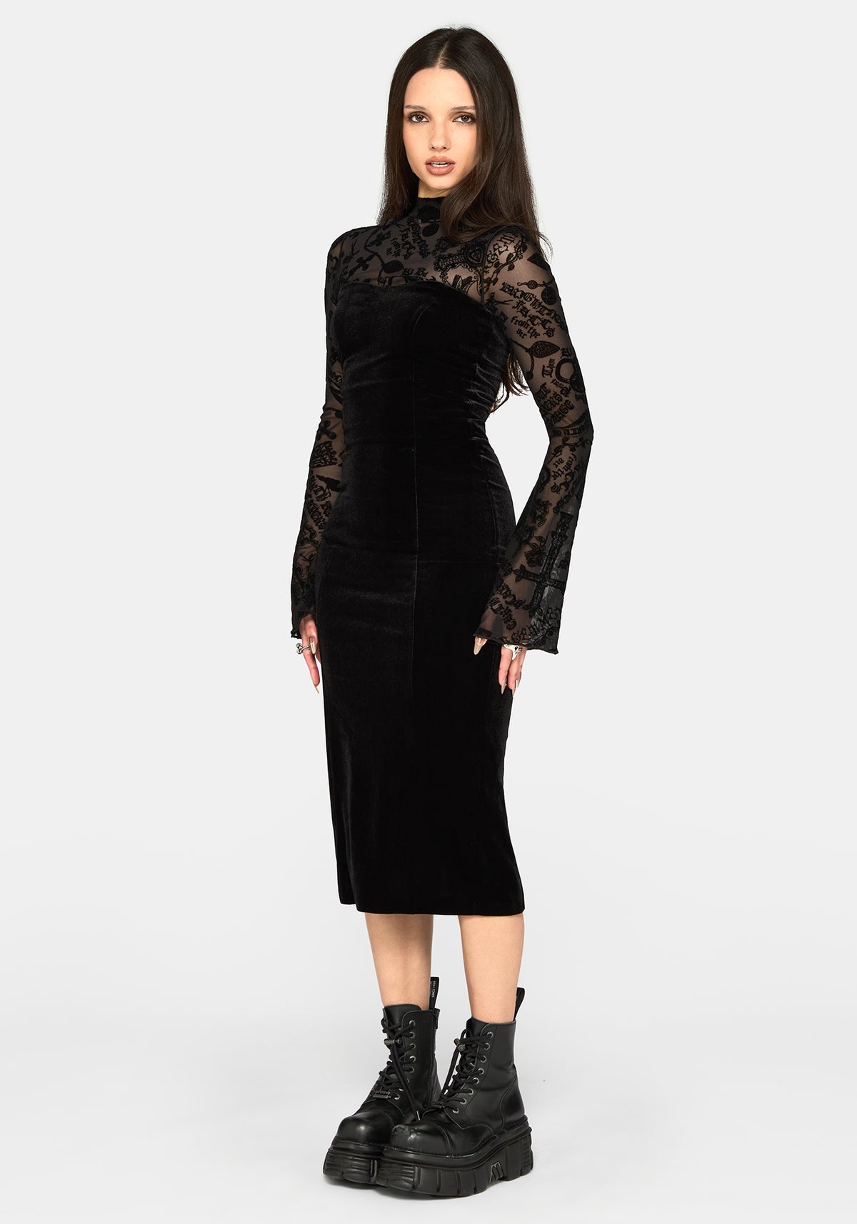 Sanct Flocked Bodycon Velour Midi Dress